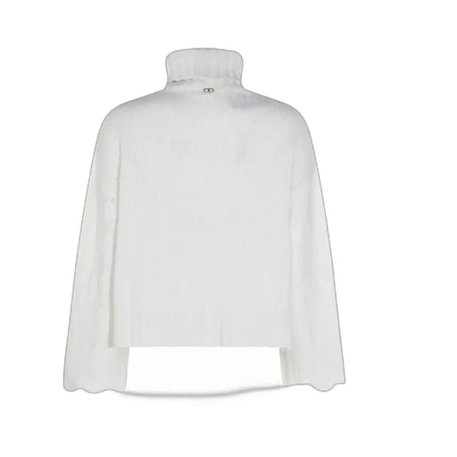 High-Necked Sweater With Lace Cuffs And Hem