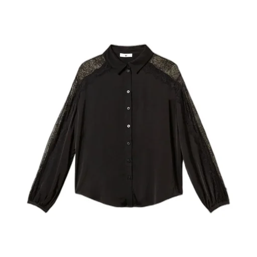 Lace-Detailing Satin Shirt