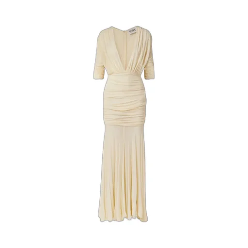 Devi Draped Gathered Jersey Maxi Dress
