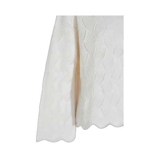 High-Necked Sweater With Lace Cuffs And Hem