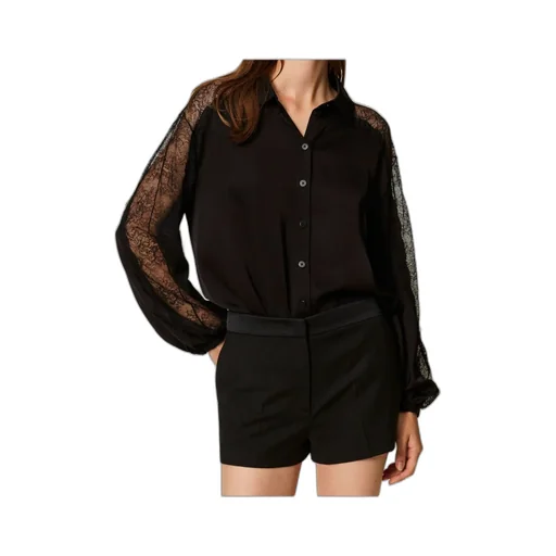 Lace-Detailing Satin Shirt