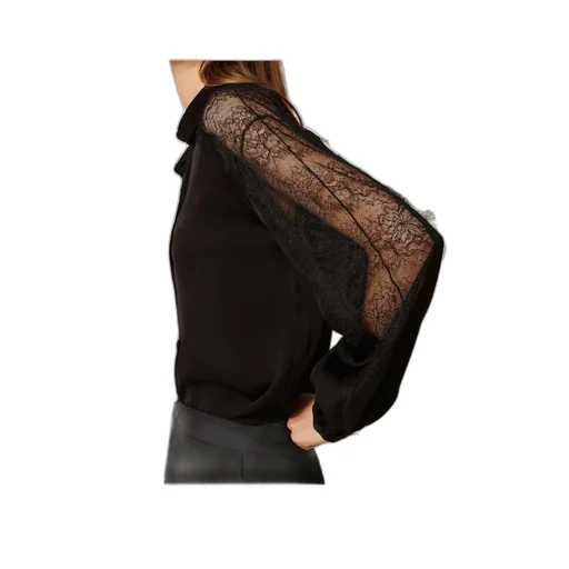 Lace-Detailing Satin Shirt