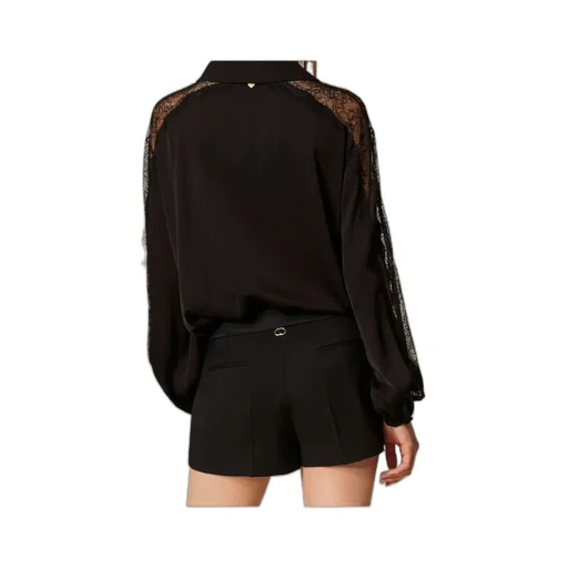 Lace-Detailing Satin Shirt