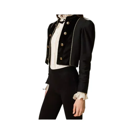 Velvet-Trimmed Puff-Sleeve Jacket