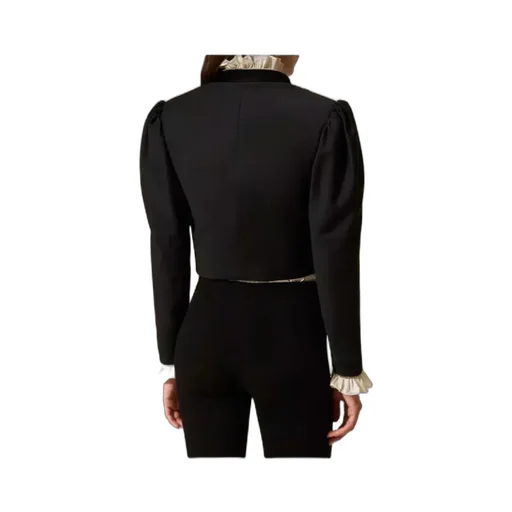 Velvet-Trimmed Puff-Sleeve Jacket