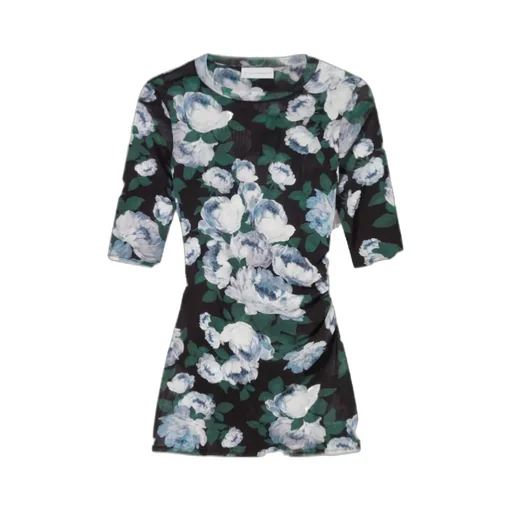Floral Three-Quarter-Sleeve Mesh Top