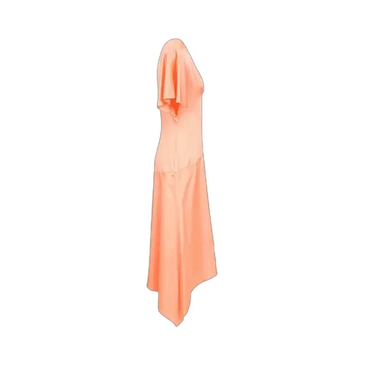V-Neck Asymmetric Satin Midi Dress