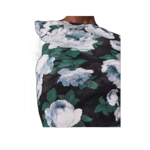 Floral Long-Sleeve Mesh Midi Dress