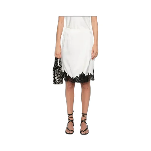 Lace-Trim Satin Midi Skirt