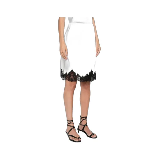 Lace-Trim Satin Midi Skirt