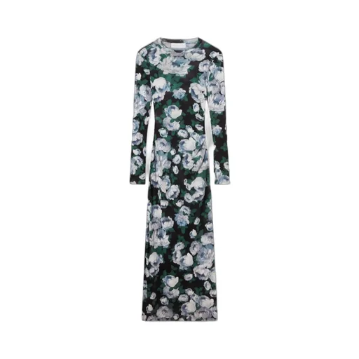 Floral Long-Sleeve Mesh Midi Dress