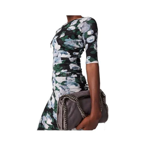 Floral Three-Quarter-Sleeve Mesh Top