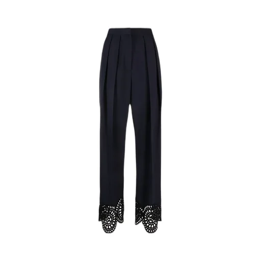 High Waist Broderie Anglaise-Trimmed Trousers