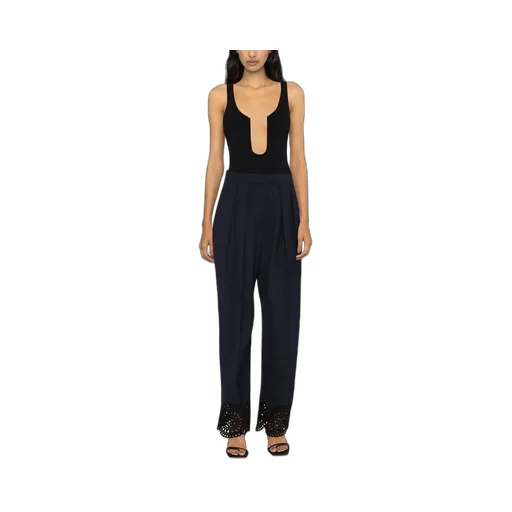 High Waist Broderie Anglaise-Trimmed Trousers