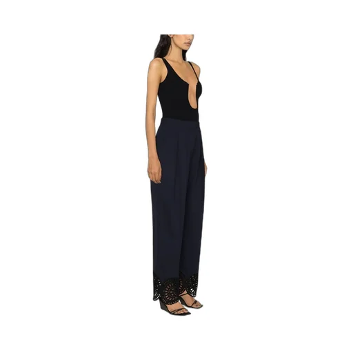 High Waist Broderie Anglaise-Trimmed Trousers