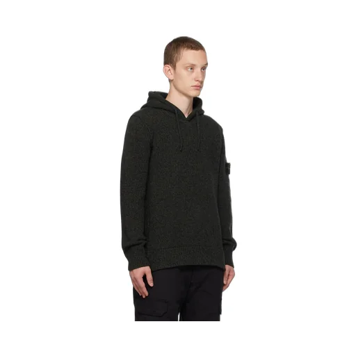 Compass Patch Drawstring Knitted Hoodie