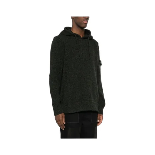 Compass Patch Drawstring Knitted Hoodie