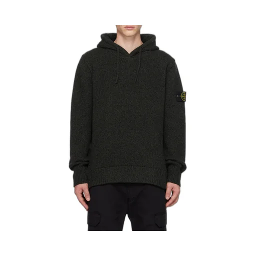Compass Patch Drawstring Knitted Hoodie
