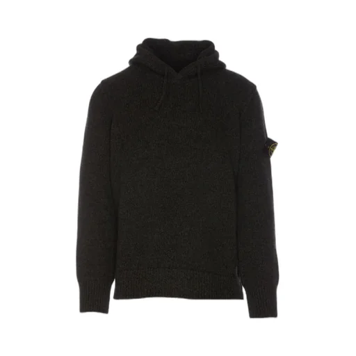 Compass Patch Drawstring Knitted Hoodie