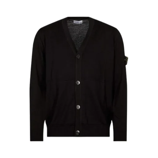 Compass-Motif Virgin Wool Cardigan