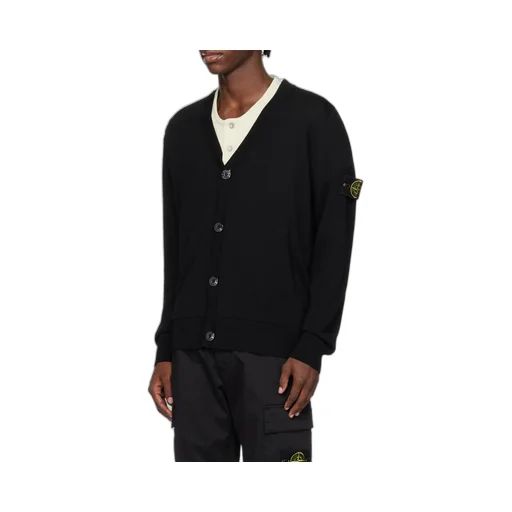 Compass-Motif Virgin Wool Cardigan