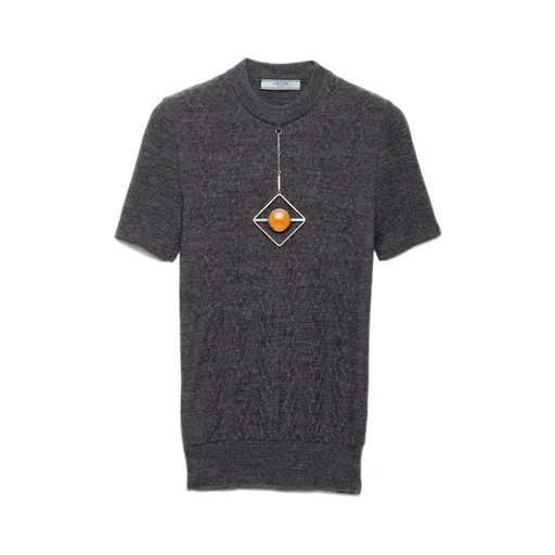 Pendant-Embellishment Short-Sleeve Sweater