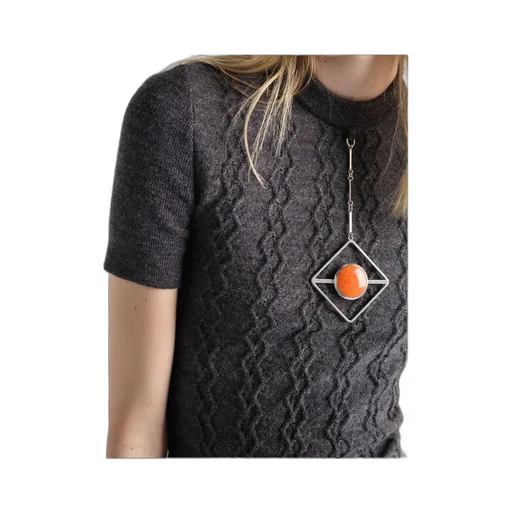 Pendant-Embellishment Short-Sleeve Sweater