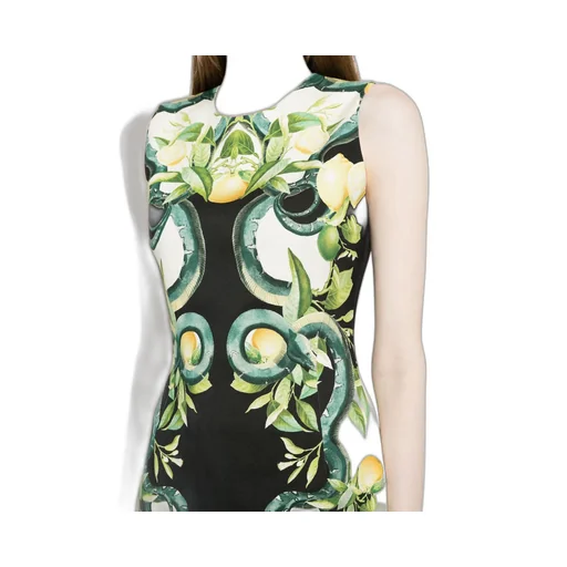 Lemon-Printed Sleeveless Midi Dress