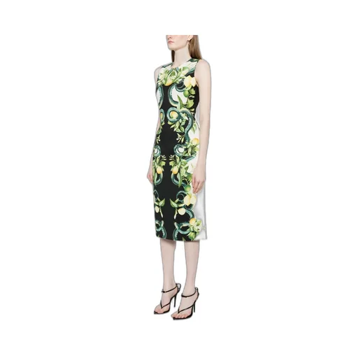 Lemon-Printed Sleeveless Midi Dress