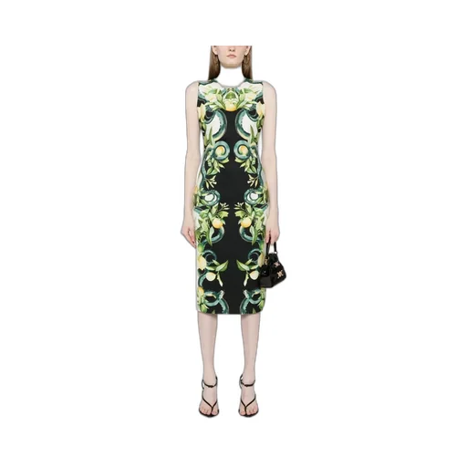Lemon-Printed Sleeveless Midi Dress