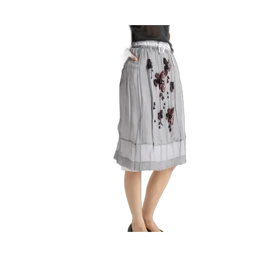 Embroidered Chiffon Midi-Skirt