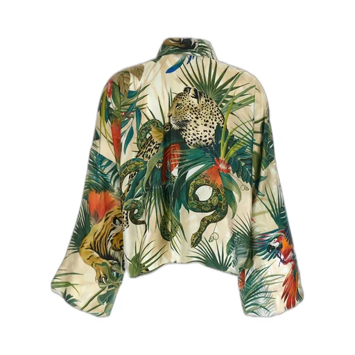 Jungle Printed Wide Sleeved Satin Shirt