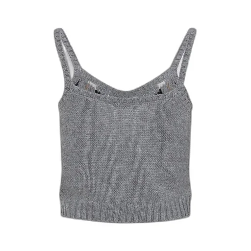 Check-Pattern Knitted Tank Top