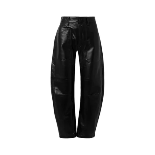 Shon Leather Barrel-Leg Pants