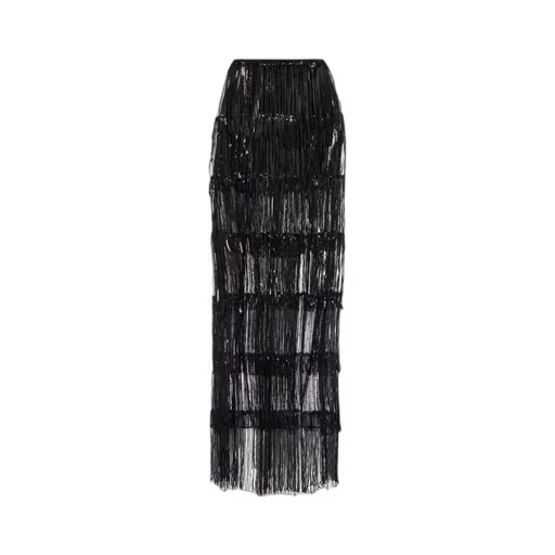 Fringed Sequined Tulle Maxi Skirt