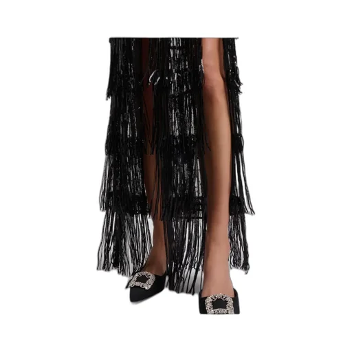 Fringed Sequined Tulle Maxi Skirt