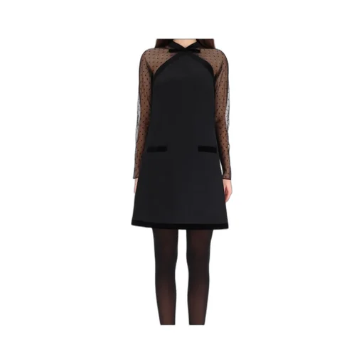 Velvet-Trimmed Tulle-Sleeve Minidress