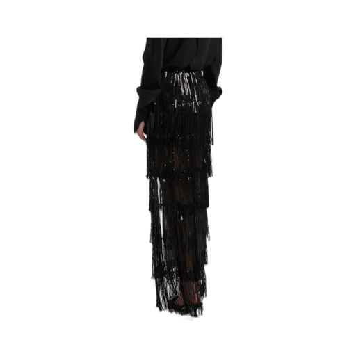 Fringed Sequined Tulle Maxi Skirt