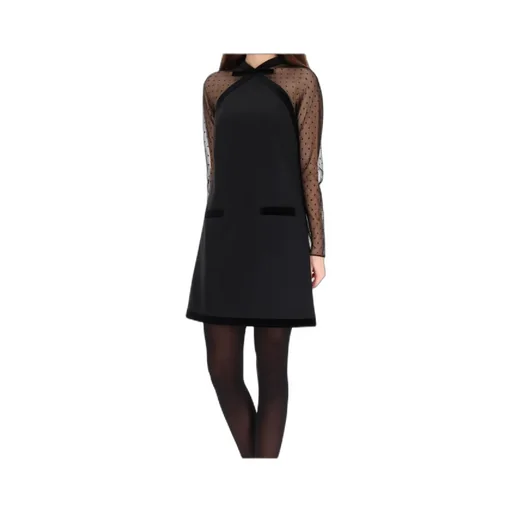 Velvet-Trimmed Tulle-Sleeve Minidress
