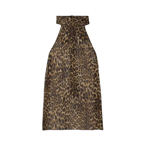 Alla Tie-Neck Leopard-Print Metallic Silk-Crepon Halterneck Top
