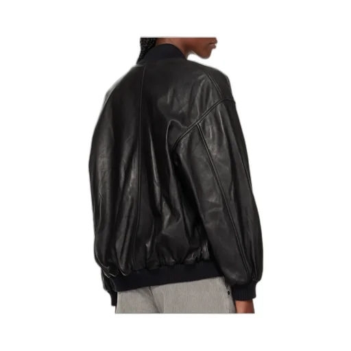Long-Sleeved Bomber Leather Jacket