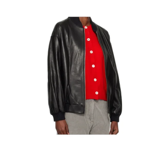 Long-Sleeved Bomber Leather Jacket