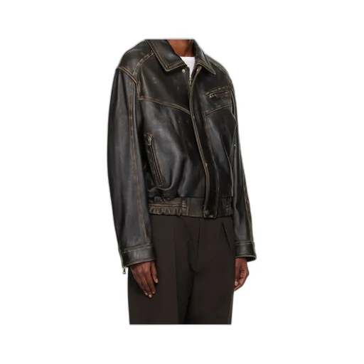 Long-Sleeved Leather Jacket