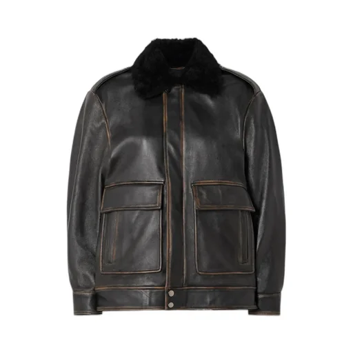 Drey Distressed Shearling-Trimmed Leather Jacket