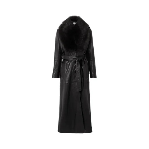 Dakota Belted Shearling-Trimmed Leather Coat
