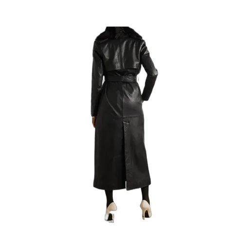 Dakota Belted Shearling-Trimmed Leather Coat
