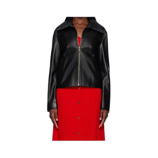 Zippered Long-Sleeved Leather Jacket
