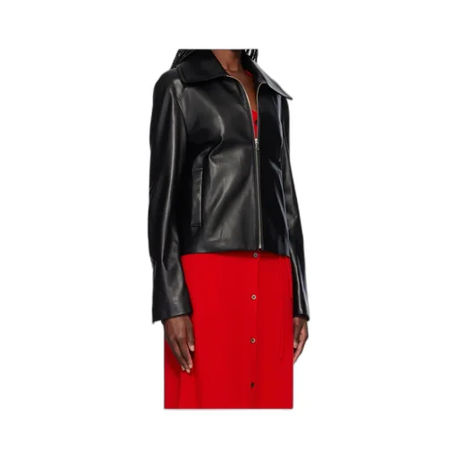 Zippered Long-Sleeved Leather Jacket