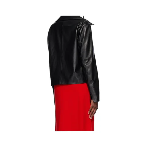 Zippered Long-Sleeved Leather Jacket