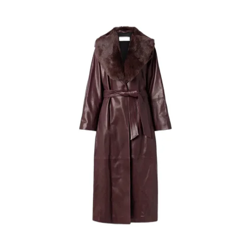 Briona Belted Shearling-Trimmed Leather Coat